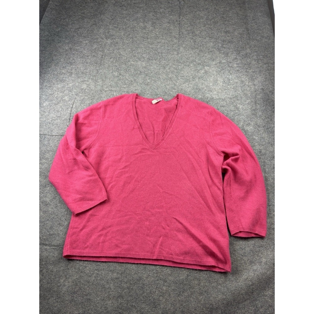 J. CREW 100% CASHMERE 3/4 SLEEVE PULLOVER DEEP V NECK HOT PINK SWEATER WOMENS XL